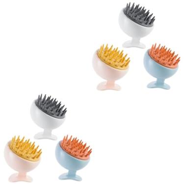 Imagem de 6 Peças escova de shampoo de silicone purificador de couro cabeludo esfregão de corpo de cabo longo escova de shampoo para couro cabeludo xampu escova de banho de cabelo coceira
