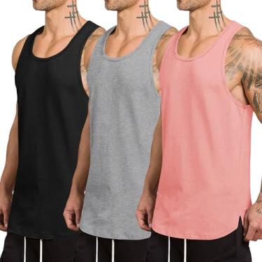Imagem de COOFANDY Pacote com 3 camisetas masculinas de secagem rápida para exercícios físicos musculação fitness musculação camiseta sem mangas, Preto/cinza claro/rosa, G