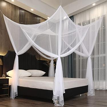 Imagem de Mengersi Dossel de cama para cama queen size completa, cortinas de cama de dossel rede mosquiteira elegante, mosquiteiro para acampamento pátio rede de insetos interna ao ar livre, branco