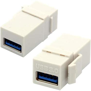 Imagem de BSHTU Inserções de conector Keystone USB 3.0, adaptadores USB, acoplador de interface de cabo, extensão de conector fêmea para fêmea para painel de tomada de placa de parede - 2 pacotes (branco, USB