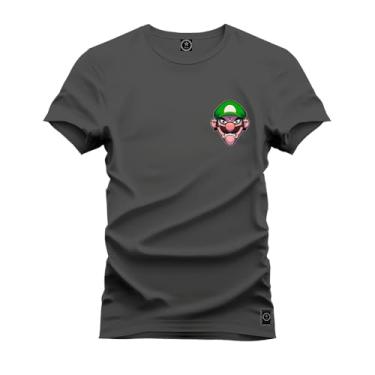 Imagem de Camiseta Plus Size Unissex Algodão Macia Premium Estampada Bigode Verde Peito Grafite G4