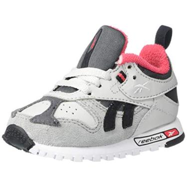 Imagem de Reebok Tênis infantil de couro clássico unissex, Cinza crânio/cinza verdadeiro/preto, 12 Little Kid