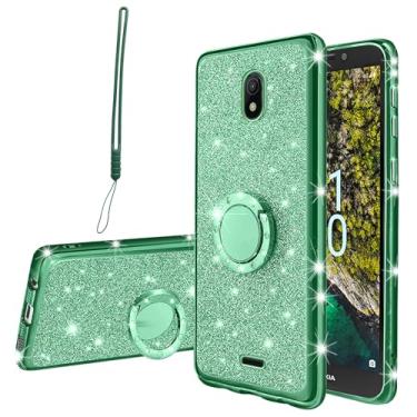 Imagem de KuDiNi Capa para celular Nokia C100, Nokia C100, para mulheres, com glitter, cristal, macio, transparente, capa protetora de luxo com alça de suporte Stylus para Nokia C100 N152DL (verde brilhante)