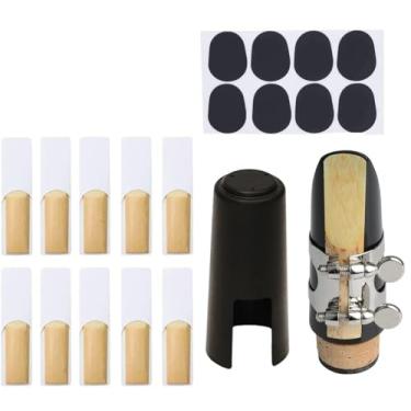 Imagem de TUOREN Kit de bocal de clarinete com prendedor de ligaduras de clarinete, tampa de bocal 2,5 palhetas e adesivos para instrumento de sopro de madeira de clarinete, 20 peças