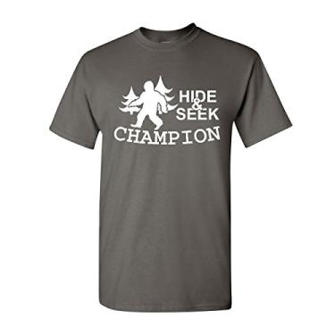 Imagem de Camiseta masculina divertida com estampa de "Hide and Seek Champion" Bigfoot Yeti, Carvão Ativado, XXG