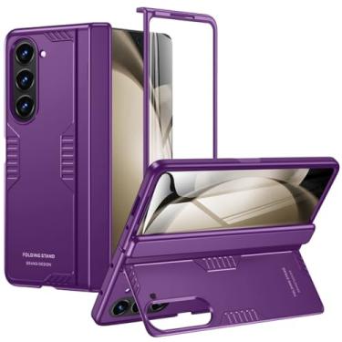 Imagem de Para Samsung Galaxy Z Fold 5 Capa Proteção de dobradiça à prova de choque Armadura robusta Capa fina com suporte oculto Protetor de tela integrado, roxo, para Samaung Z Fold 5