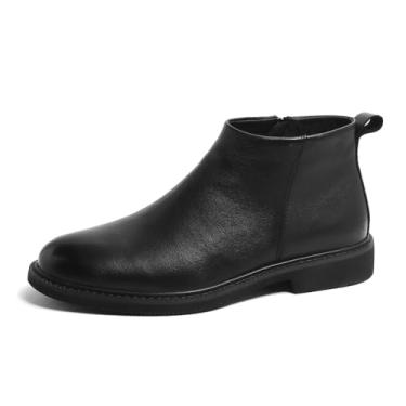 Imagem de MANLADUO Bota masculina Chelsea de couro genuíno com zíper de cano alto - Botas masculinas casuais estilo britânico Oxford, Preto, 42