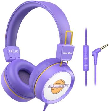 Imagem de Fone de ouvido infantil para escola com microfone New Bee KH20 HD estéreo seguro volume limitado 85dB/94dB, dobrável, leve, supra-auricular para PC/Mac/Android/Kindle/Tablet/Pad (roxo)