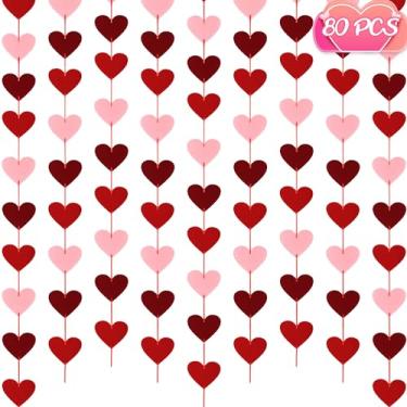 Imagem de Decoração de Dia dos Namorados - 80 corações de feltro pacote com 8 faixas de coração, decoração suspensa pré-amarrada para casa, lareira, escritório, parede, porta, janela