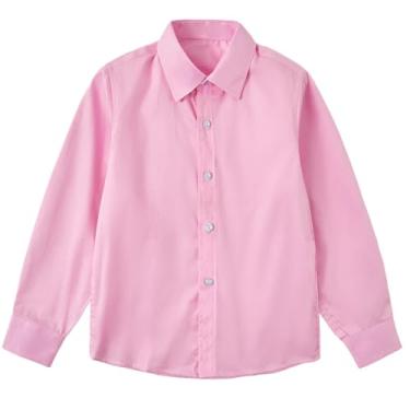 Imagem de KEYWANTS Camisa social de manga comprida para meninos, meninos e crianças, camisa de uniforme de botão, tamanho 2-20, rosa, 10