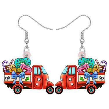 Imagem de RAIDIN Brincos de acrílico para o dia dos namorados, presentes para ela, doce caminhão vermelho, brincos de gancho, joias para mulheres, meninas, decorações de festivais, Medium, Acrílico, Sem pedra