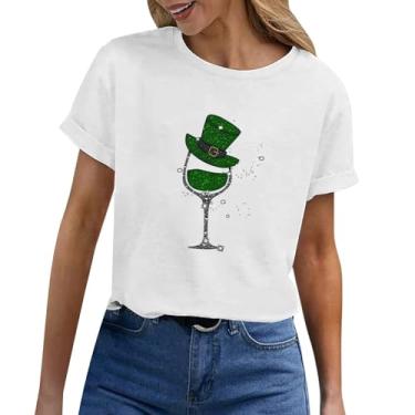 Imagem de Camiseta feminina do Dia de São Patrício Lucky Shamrock túnica verde 2024 tops gola redonda, Branco, XXG