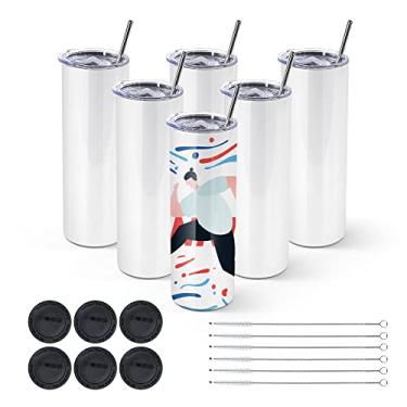 Imagem de AGH Copos de sublimação de 850 g, copos retos isolados de parede dupla de aço inoxidável branco com tampa e canudo, presente de aniversário para máquina de sublimação de calor (pacote com 6)