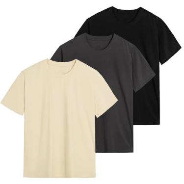 Imagem de Camiseta masculina ultra macia de viscose de bambu, gola redonda, leve, manga curta, elástica, refrescante, casual, básica, Preto + cinza escuro + bege, P