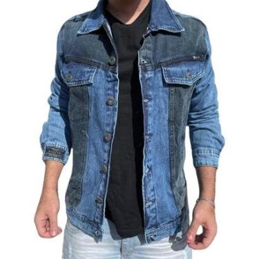 Imagem de Jaqueta Jeans Detalhes Bicolor Masculina Moda Inverno-Masculino
