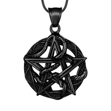 Imagem de Colar pentagrama pentagrama Wiccan - pingente satânico estrela aço inoxidável 316L selo tradicional de tetragrama de Salomão Eliphas Levi's Pentagra Wicca Punk joia retrô, 1.26 inches x 1.76 inches x