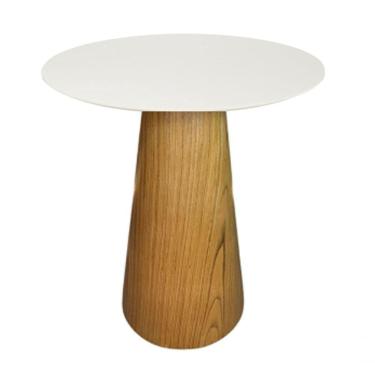 Imagem de Mesa De Apoio Cone Base Laminada Em Madeira Natural - Tampo Off White 70 Cm Altura 70 Cm Cor Marrom