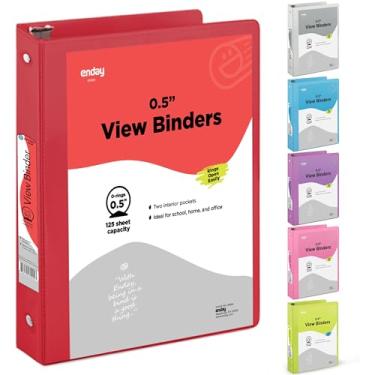 Imagem de Fichário vermelho de 1,27 cm, anel redondo de 1,27 cm, capa transparente com 2 bolsos internos, fichários de materiais escolares coloridos, também disponível em rosa, roxo, verde, azul e cinza (1 peça) – por Enday