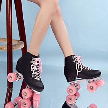 Imagem de Patins de velocidade para mulheres adultos 4 rodas patins ao ar livre retro quad duas linhas sapatos de skate para meninas, preto, 37