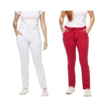 Imagem de Kit com 02 Calças de Moletom Feminino Slim Skinny Sport Casual F1-Feminino