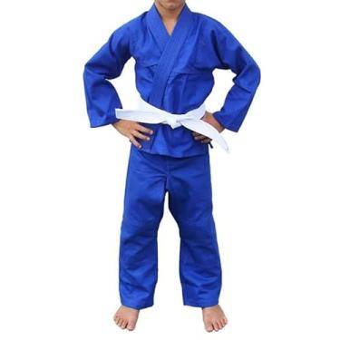 Imagem de Kimono Azul Karate Judô Jiu-Jitsu Taekwondo Reforçado Tecido Brim - Adulto e Infantil - Artes Marciais (GG: Acima de 1,85m - 100 à 12Kg)