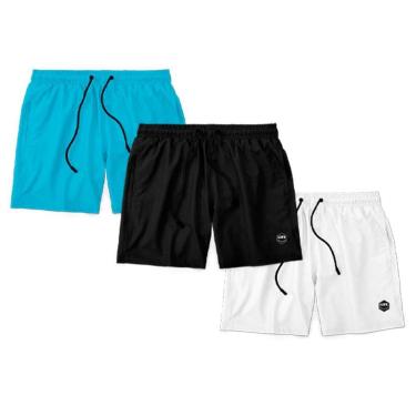 Imagem de Kit 3 Bermudas Life Lisa Short Liso Masculino Básico Mauricinho Tactel - Azul+Preto-Unissex