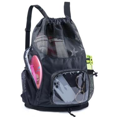 Imagem de Mochila de malha com cordão – Bolsa de natação para praia/piscina com compartimento para sapatos – Bolsa úmida à prova de areia para roupa de banho – Essenciais para acampamento de verão