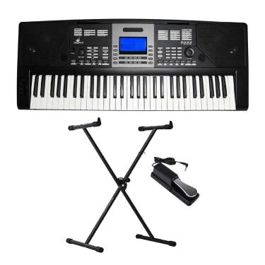 Imagem de Kit Teclado Musical Pegasus P222 - Ritmos Brasileiros + Suporte em X + Pedal