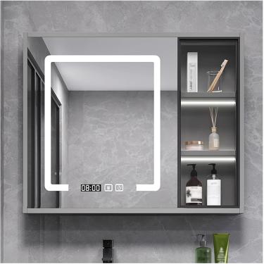 Imagem de Armário de banheiro com espelho iluminado, armários de remédios de parede, com desembaçamento, com grande espaço de armazenamento, adequado para corredores, quartos, cinza, 58 cm