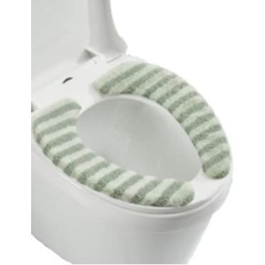 Imagem de LRGKMCWTOB Assento de vaso sanitário mais espesso fita mágica reutilizável macio aquecedor capa de almofada lavável pelúcia fácil instalação confortável tampa de assento de vaso sanitário (verde)