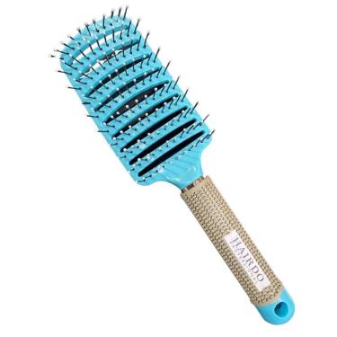 Imagem de Escova Raquete Vazada Curva Desembaraça Cabelo Azul Celeste