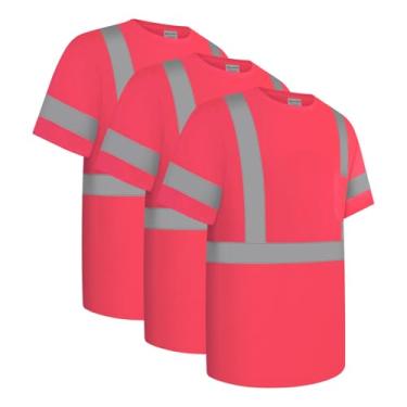 Imagem de Uno Mejor Camisetas masculinas Hi Vis Classe 3 de alta visibilidade com mangas curtas, camisas refletivas de segurança para homens e mulheres, camisas restritivas, duráveis e respiráveis, UCR-rosa