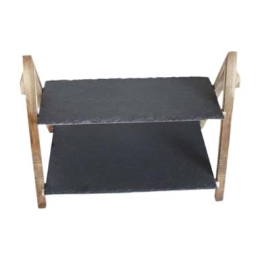 Imagem de menolana Suporte para bolo, 2 camadas, travessa de ardósia, travessa decorativa, exibição de sobremesas, bandeja de servir cupcakes para cozinhar doces