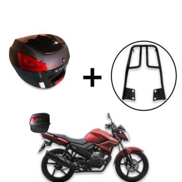 Imagem de Baú 29 Litros Awa Proos + Bagageiro  Fazer 150 2014+, preto brilhante