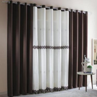 Imagem de Cortina Quebec com Voal Bordado e Festonê - Sultan, Chocolate
