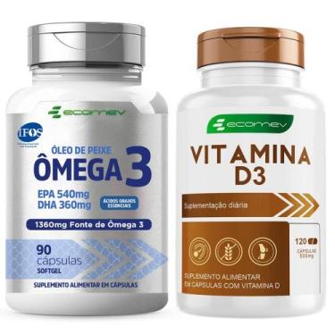 Imagem de Kit Vit. D3 2.000ui + Omega 3 Epa Dha Selo Pureza Ifos 210cáp 1360mg -
