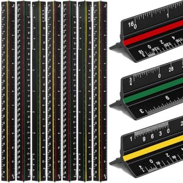 Imagem de Macarrie 10 réguas triangulares de escala arquitetônica, conjunto de réguas de escala de 30,5 cm, conjunto de régua de metal de alumínio com medidas imperiais para arquiteto, estudante, desenhista,