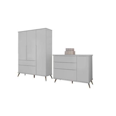 Imagem de Quarto Infantil Bebê Melinda Cômoda Guarda Roupa Cinza - Phoenix Baby