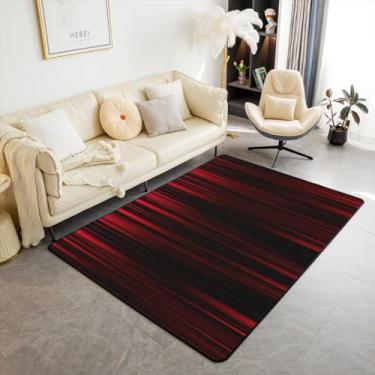 Imagem de Feelyou Tapete geométrico abstrato ombre 3x5 crianças preto vermelho listrado tapete decorativo para meninos meninas adolescentes moda moderna tapetes de sala de estar listras tapete de piso interno