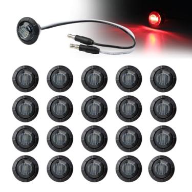 Imagem de Ledvillage 20 peças de mini lente redonda fumada de 3/4 polegadas botão LED vermelho luzes de marcação lateral 3 LED com plugues de conector para reboque caminhão caminhão SUV ATV RV ônibus folga