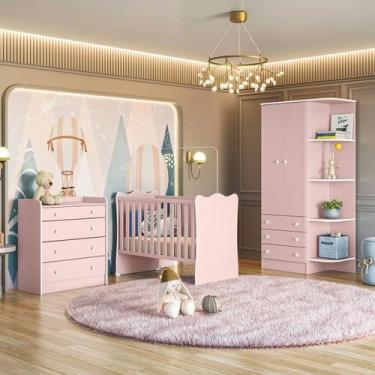 Imagem de Quarto Infantil Completo Ana 2 Portas 7 Gavetas Rosa - Pnr Móveis, Ros