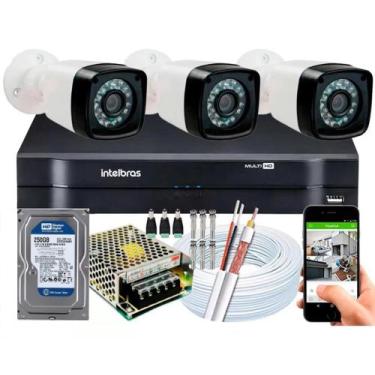 Imagem de Kit Cftv 3 Cameras Segurança Hd Dvr Intelbras 4ch Full HD c/ hd