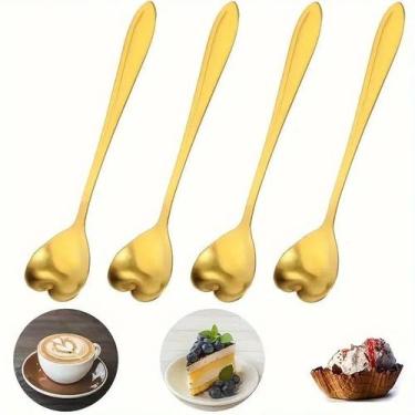 Imagem de kit de Colheres Coração Fofas pra Cozinha/ mesa posta Douradas p/Café 