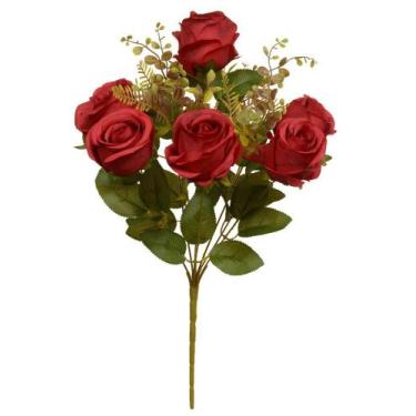 Imagem de BUQUE DE FLORES ROSA BOTAO X10 VERMELHO OUTONO 50cm - Flor Arte