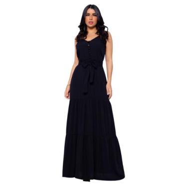 Imagem de Vestido 3 Marias Rodado Longo Feminino Preto Barato e Bonito - Gisele 