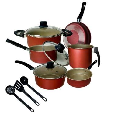 Imagem de Conjunto Jogo de Panelas 9 Peças Teflon Cor Cereja e Creme - BONISHOP,