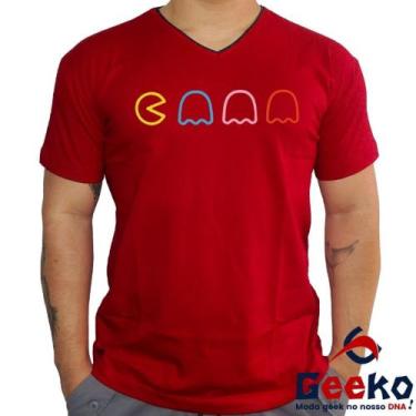 Imagem de Camiseta Pac Man 100% Algodão Geeko, Vermelho gola v, M