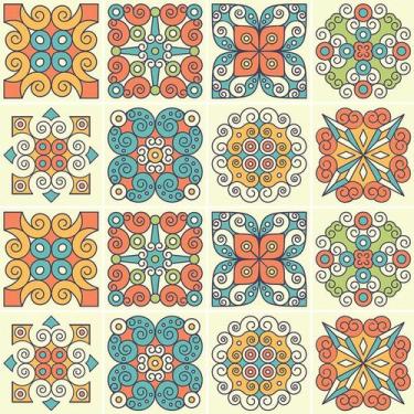 Imagem de Adesivo de Azulejo - Ladrilho Hidráulico - 10cm x 10cm - 16un - 363Azp