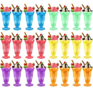 Imagem de Jingmore 24 Pack Plastic Milkshake Cups Ice Cream Sundae Glasses Plastic Old Fashioned Soda Shoppe Sundae Cups Bright Neon Color Ice Cream Cups Set for Kids Children, 50s Party Decorations