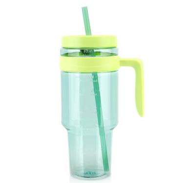 Imagem de Cafezi Copos transparentes de 1,5 l com alça e canudo | Plástico Tritan | Copo sem BPA à prova de vazamento com marcador de tempo | Copo reutilizável para café gelado, chá, suco, Boba, Smoothies
